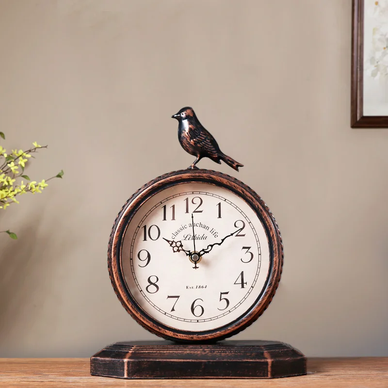 

New Needle Clock Saat 10" Circular Clocks Large-sized Tabletop Desktop Metal Decoration Antique Style Stopwatch Brief Quartz