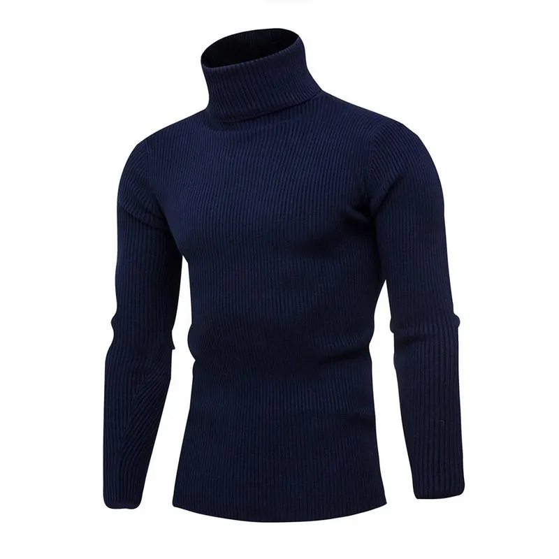 Laamei, новинка, зимний теплый мужской свитер с высоким воротом, модные базовые вязаные свитера, повседневный облегающий пуловер, Мужской Двойной воротник - Цвет: Navy Blue 1