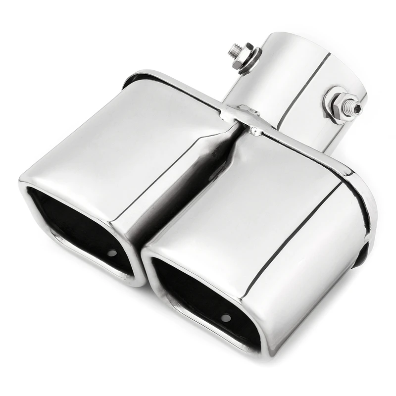 

Car Auto Silver Stainless Steel Chrome Double Outlet Exhaust Tail Pipe Throat Liner Universal 63Mm Inlet