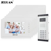 JERUAN Apartment Doorbell intercom 10 white Monitor 7 inch Video door phone Intercom System HD IR COMS Camera for 10 Call Button