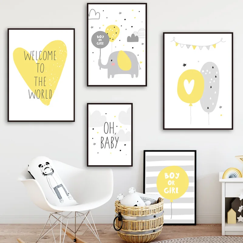 

Elephant Balloon Cloud Heart Nursery Nordic Posters And Prints Wall Art Canvas Painting Wall Pictures Baby Girl Boy Room Decor