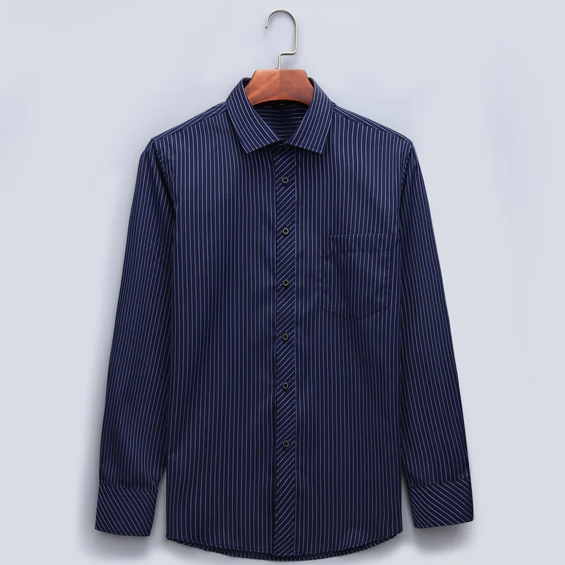Mens Business Casual Long Sleeved Shirt Classic Striped Male Social Dress Shirts Purple Blue