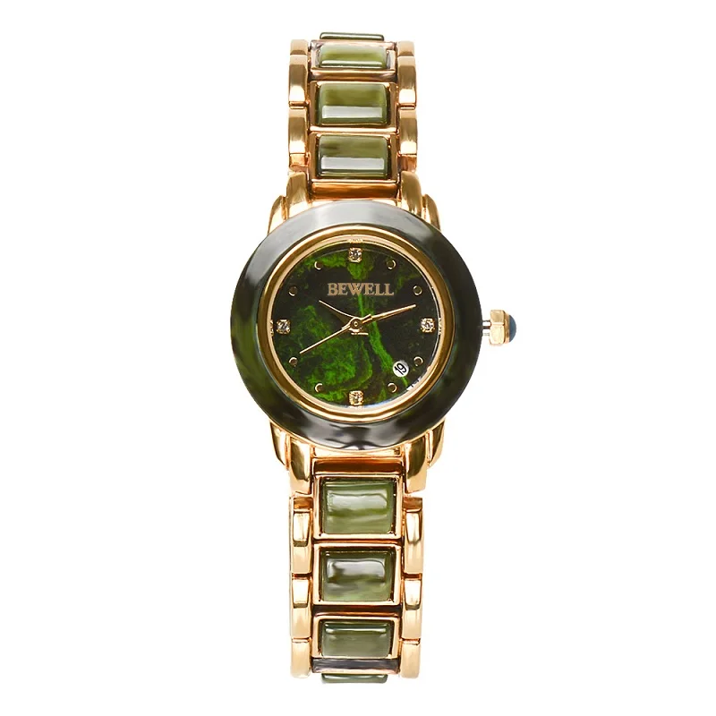 BEWELL женские часы с драгоценными камнями и камнями с календарем, ограниченный выпуск, часы из сплава для женщин в подарок, Прямая поставка 1066A - Цвет: Green