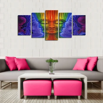 

5 Panels (No Frame) Canvas Wall Art Colorful Buddha Pictures Paint on Canvas Painting for Home Kitchen Decorative