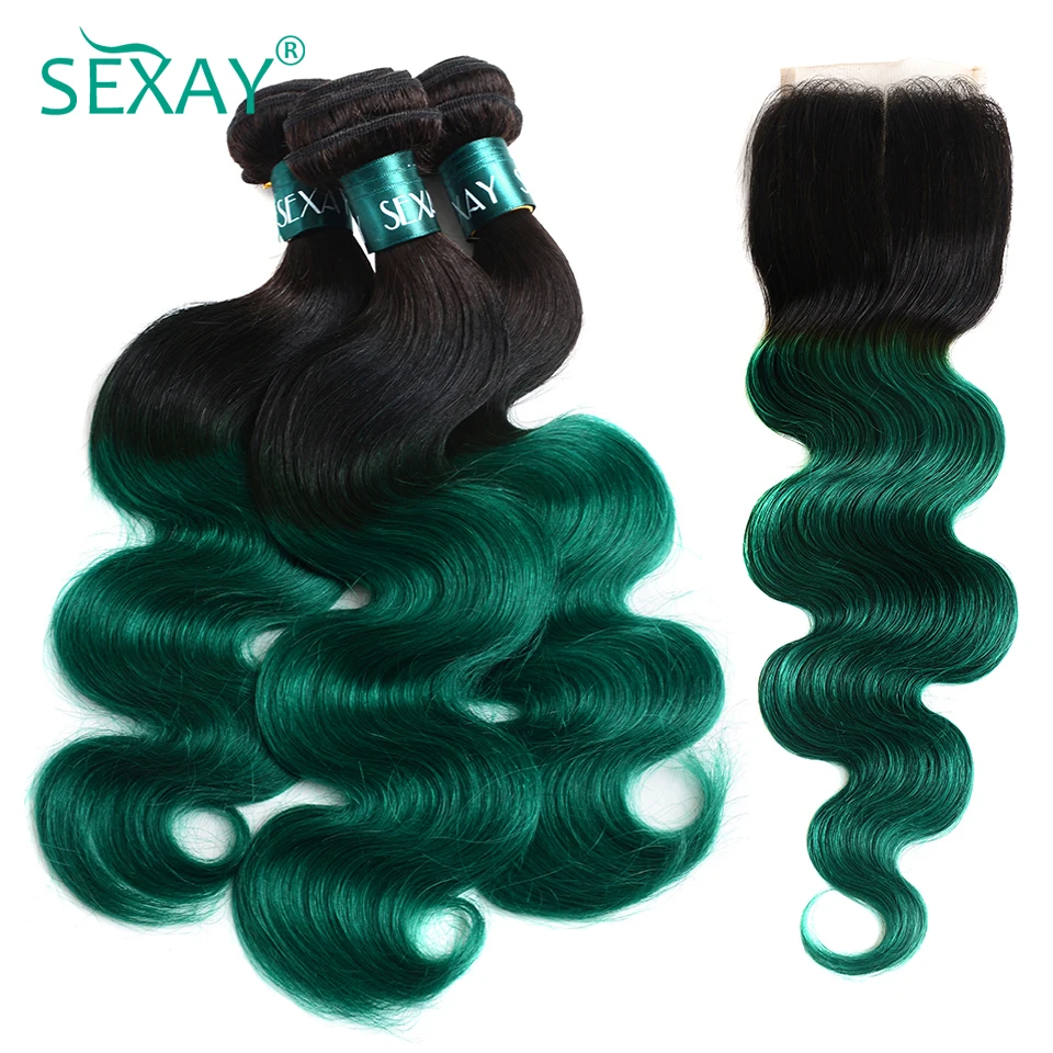 Verde Dois Tons Ombre Tecer Cabelo Humano