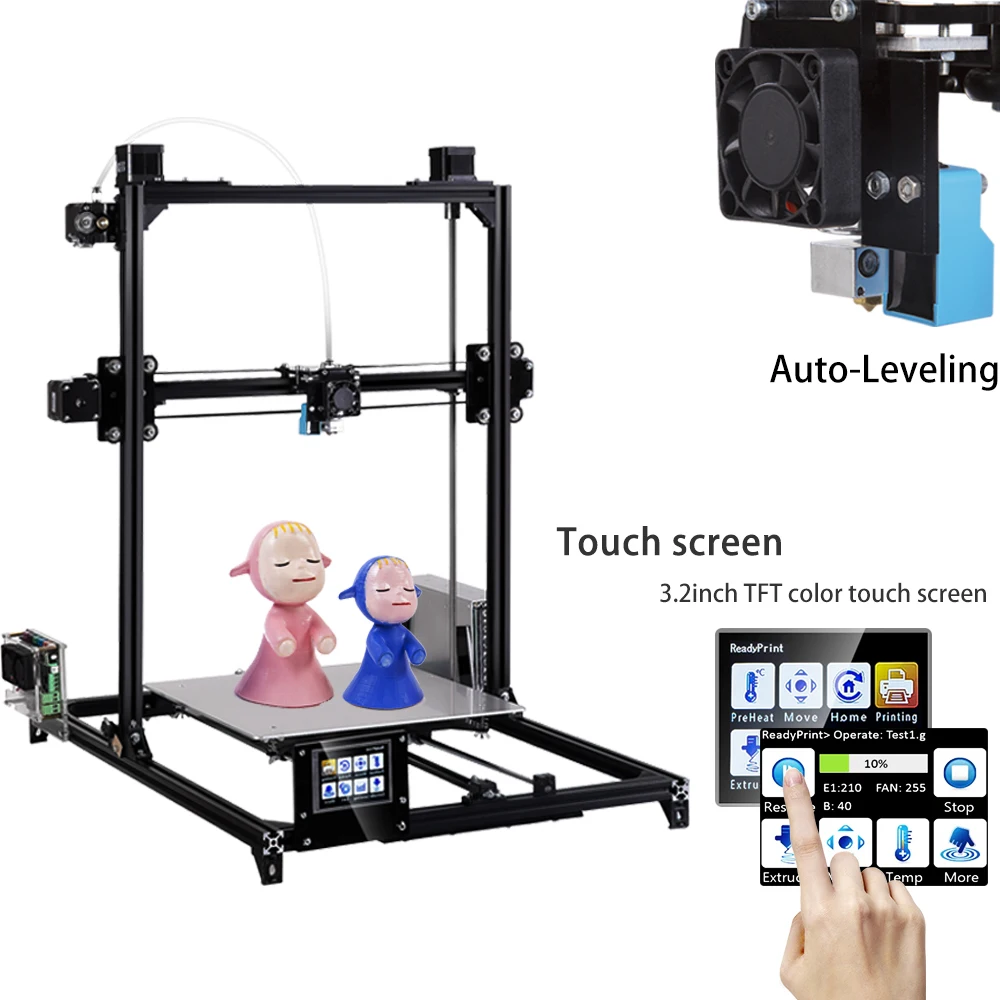 Дешево 2019 Flsun большой размер печати I3 3d принтер 300x300x420 мм система автоматического выравнивания двойной экструдер Diy Kit 3,2 дюймов сенсорный экран