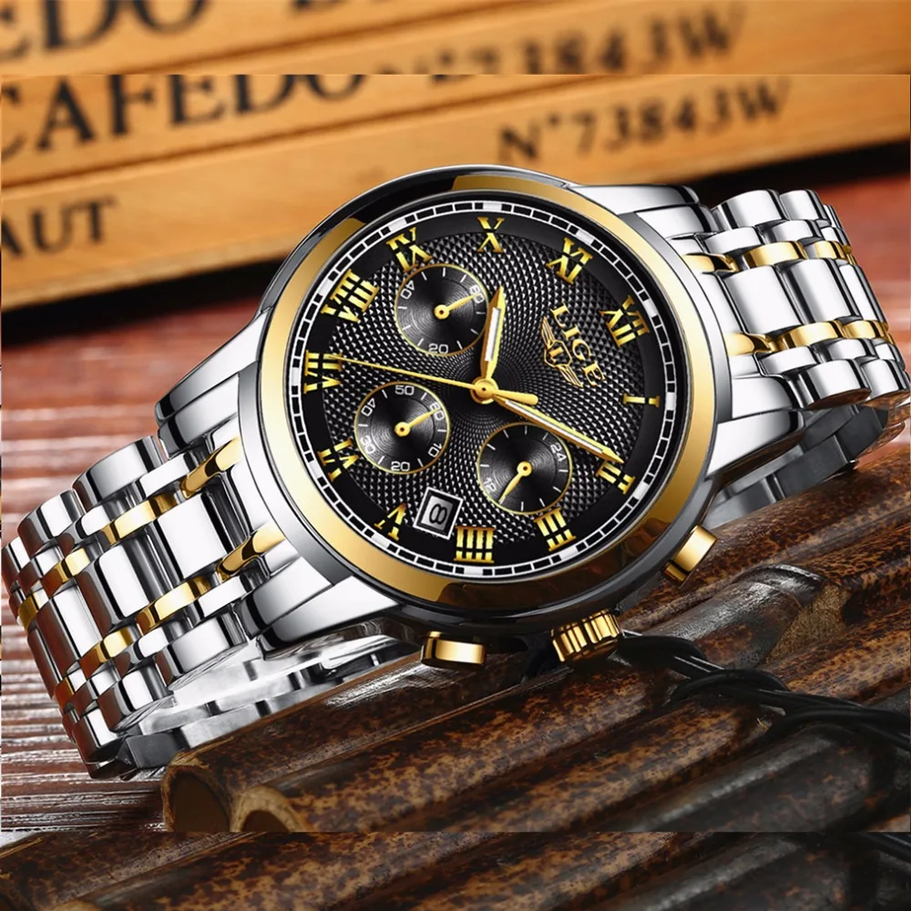 LIGE Luxury Brand Watches Men Fashion Sport Military Quartz Watch Men Full Steel Business Waterproof Clock Man Relogio Masculino