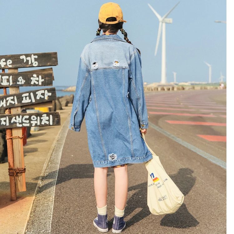 

Women Korean Loose BF Holes Jean Jacket Coat 2017 Spring Autumn Jacket Female Casual Basic Jacket