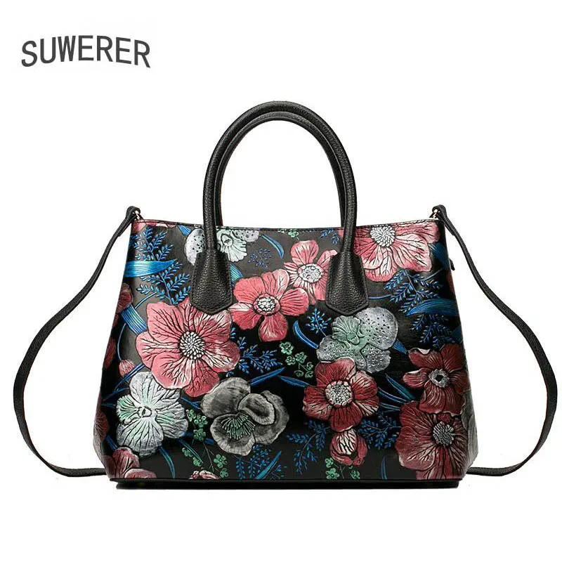 

Genuine Leather handbag 2017 new luxury hand-painted flower handbag Fashion Shoulder Messenger Bag Women's handbags
