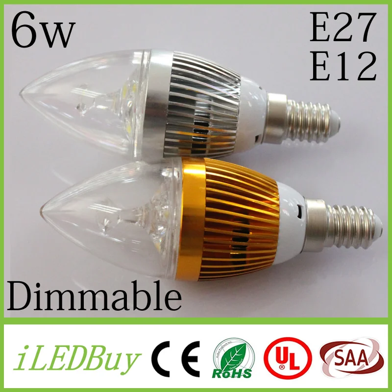 Golden Silver 6w E27 E12 LED Candle Light Aluminum Shell LED Bulb