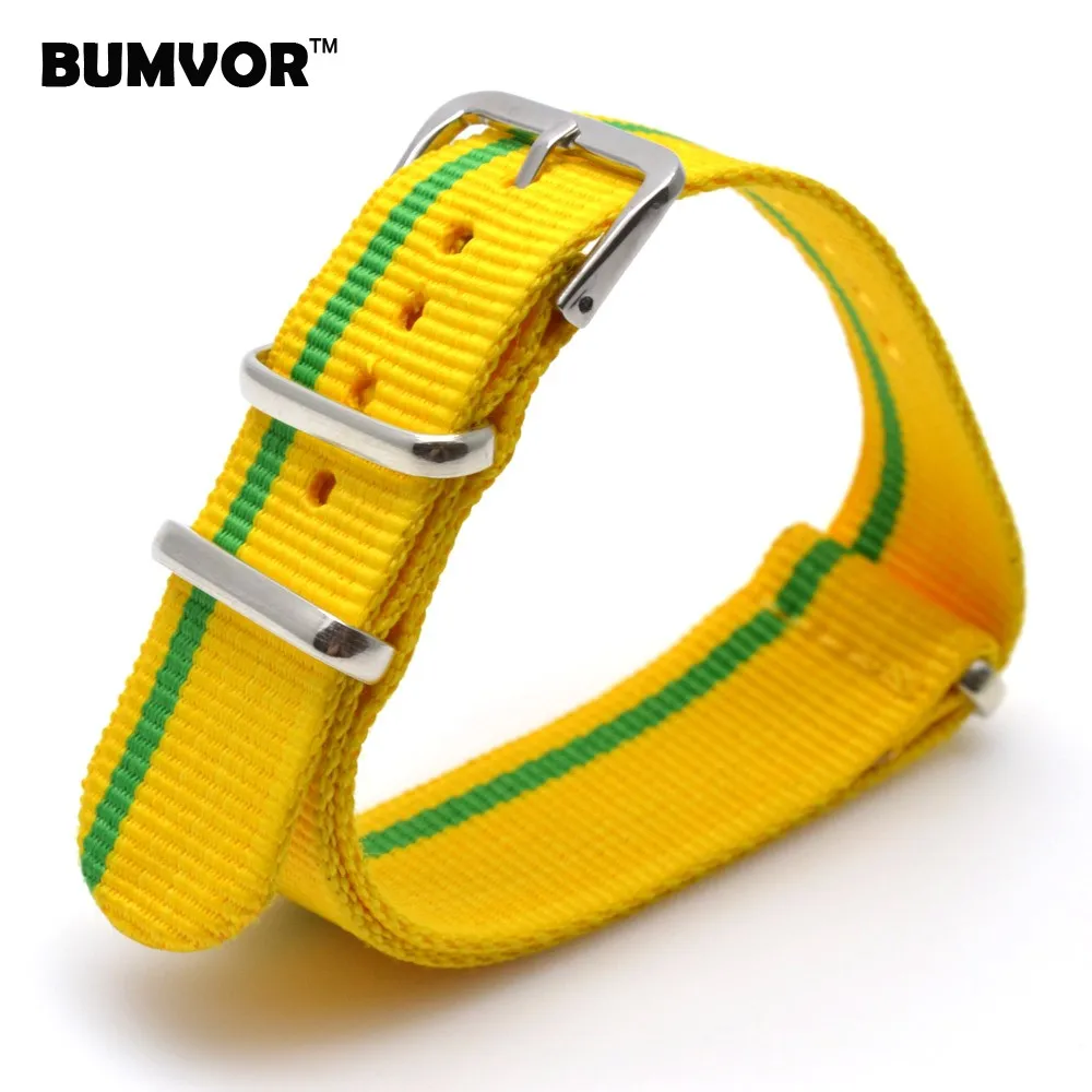 

Flag 18 mm Yellow Green Army Military Sports nato fabric Nylon watchband Watch Strap accessories Band Buckle belt 18mm