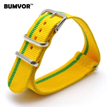 

Flag 18 mm Yellow Green Army Military Sports nato fabric Nylon watchband Watch Strap accessories Band Buckle belt 18mm