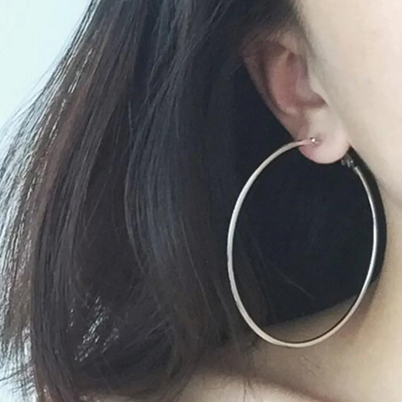 

Bovvsky simple Big Hoop Earrings silver Plated big round Earring Steampunk Ear Clip Big Single Round earrings Bijoux 4-8cm