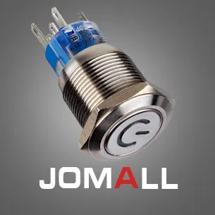 

GQ19F-11DZP 19mm 1NO 1NC Latching LED light Luminous power logo metal push button switch with flat round