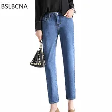 Новинка, европейские женские штаны свободного размера плюс, прямые джинсы для женщин на осень и зиму, винтажные повседневные джинсовые брюки, женские A326