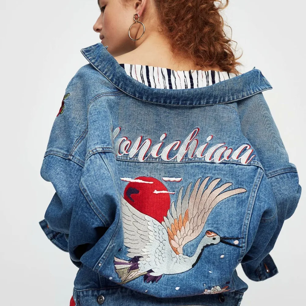 Street Cotton Jeans Jacket Loose Leisure Embroidered Coat Long Sleeve Short Women Tops Trend Fashionable New Casual Women Jacket