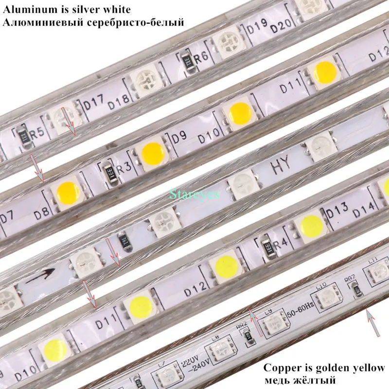 1 рулон 100 м AC220V 5050 SMD 60 светодио дный/M 8 мм PCB IP67 Водонепроницаемый светодио дный гибкая свет ленты RGB один цвет ленты