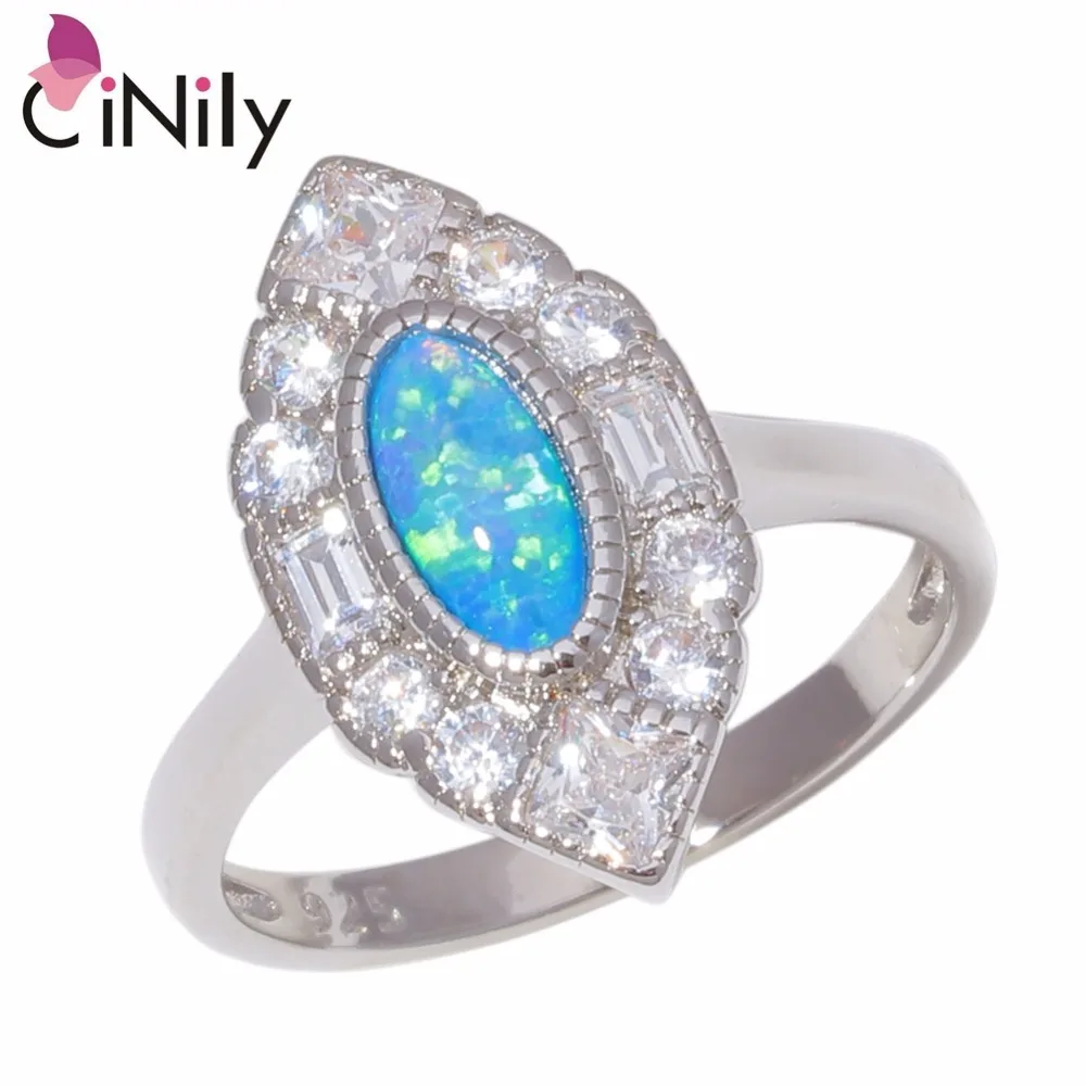 CiNily Created Blue Fire Opal White Stone Cubic Zirconia Wholesale NEW for Women Jewelry Wedding Ring Size 7-9 OJ9375