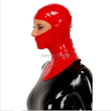 Дизайн экзотическое латексное сексуальное женское белье боди еврей стиль красная задняя шнуровка женские капюшон маска Фетиш-Униформа размера плюс