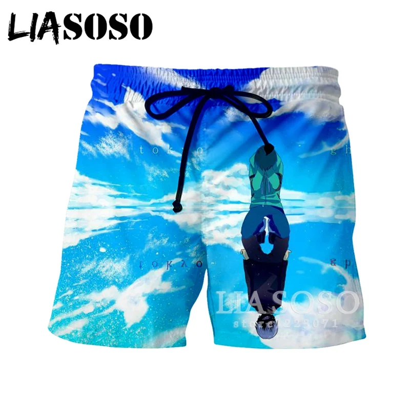 LIASOSO летние новые модные мужские и женские шорты с 3D принтом, аниме, японское Ghoull, пляжные шорты для фитнеса, унисекс шорты, повседневные свободные шорты, A067-17