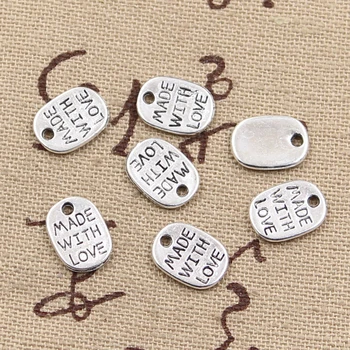 

30pcs Charms Plates Made With Love 11x8mm Antique Making Pendant fit,Vintage Tibetan Bronze Silver color,DIY Handmade Jewelry