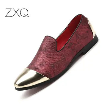

Korean Trend Men Flat Shoes Mixed Color Men Nightclub Party Loafers Metal Pointed Toe Slip On Elegant Men Driving Flats