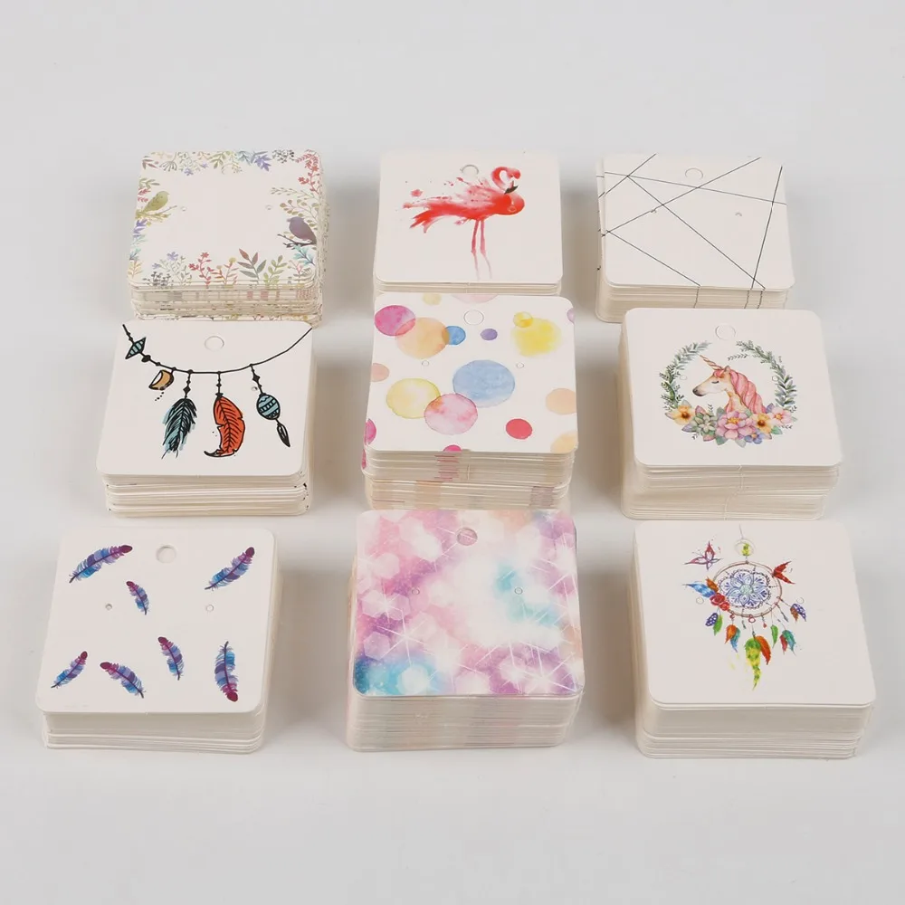 

100Pieces/Lot 5X5CM Earrings Dispaly Fashion Jewelry Colorful Card Organizer Tags DIY handmade Earring Stud Packing Card