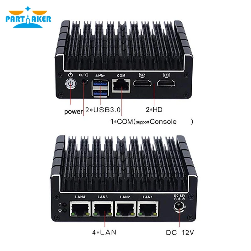 C4 безвентиляторный мини-ПК поддержка AES-NI брандмауэр PFsense Intel Celeron J3060/J3160 с 4* LAN 1* COM 2* HDMI win 7 Linux мини-ПК