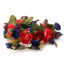 HIYONG, женская голубая роза, корона, свадебная Цветочная повязка на голову, лента-гирлянда, бант, цветочный венок для девочек, Эластичные аксессуары для волос