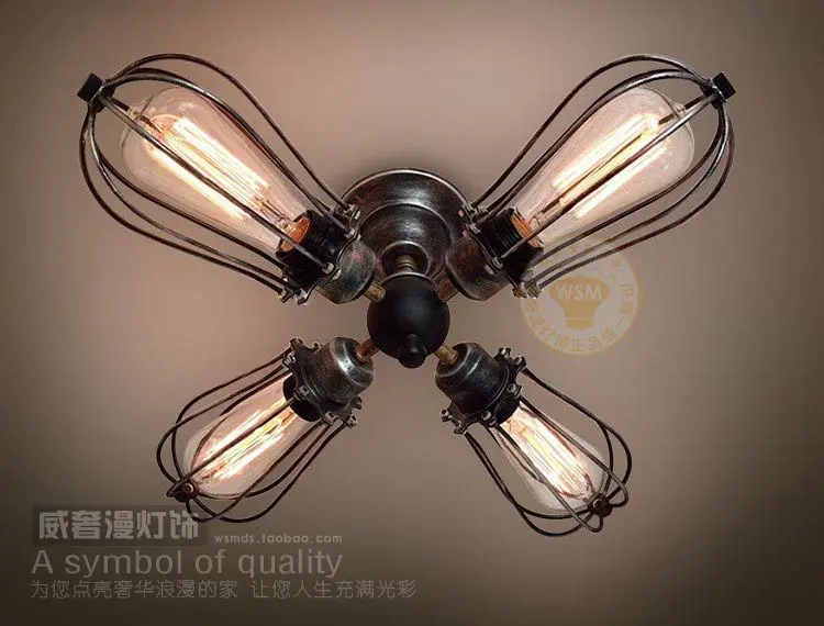 Vintage Industrial Rustic Metal Wire Cage Steampunk Ceiling Lamp