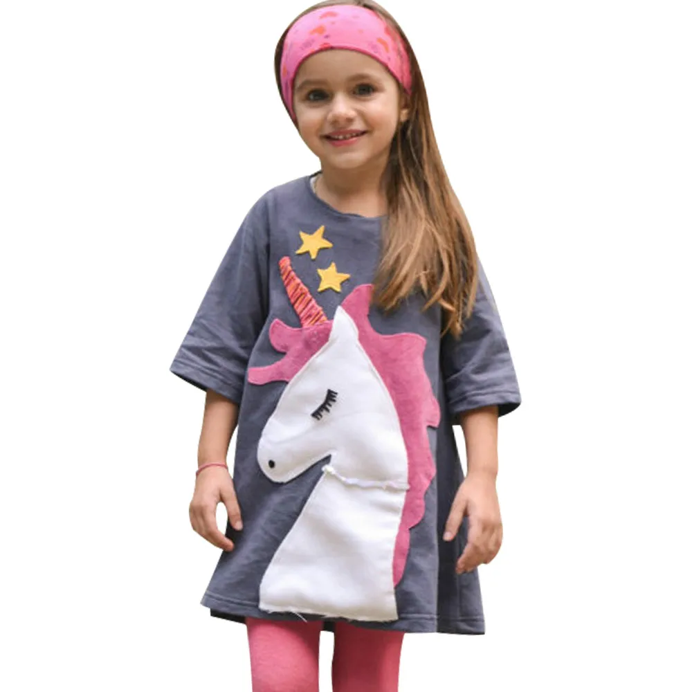 Girls Dress Unicorn Patch Embroidery Clothing Children Clothes Kids Casual Girls Dress