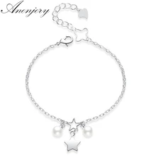 Anenjery Простой Модный 925 пробы Браслет из искусственного жемчуга с Серебряной звездой для женщин и девушек pulseira серебряные ювелирные изделия 925 S-B161