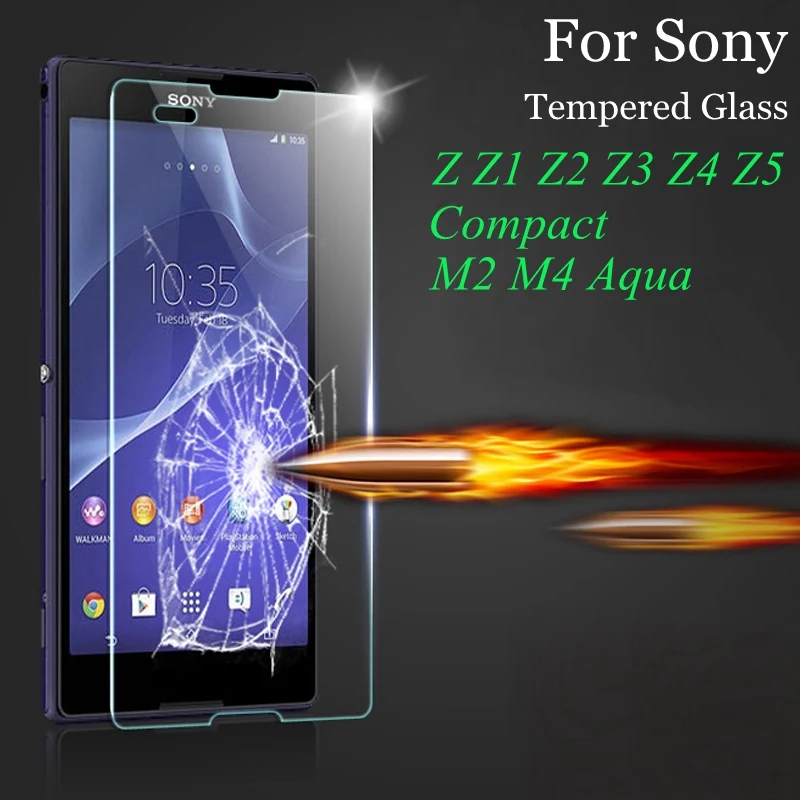 Закаленное стекло 9H HD для sony Xperia Z Z1 Z2 Z3 Z3+ Z4 Compact Z5 Plus M2 M4 Aqua, защитная пленка, чехол