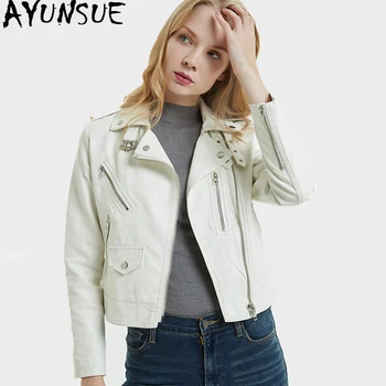 

AYUNSUE Women's Leather Jacket Short Faux Leather Coat PU Motorcycle Biker Jacket Korean Slim Woman Leather Jackets 2020 KJ2004