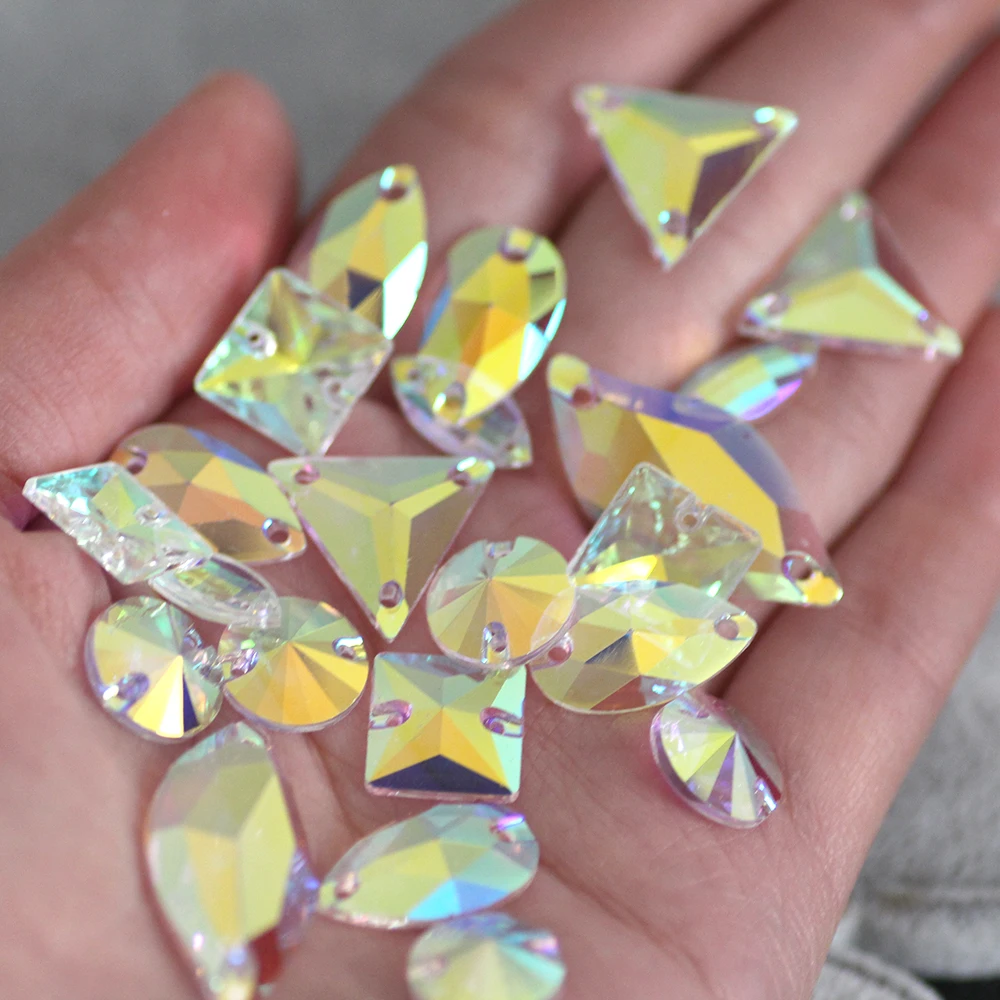 

30pcs Mix Shape Crystal Clear AB sew on Rhinestones Flatback Rhinestone Strass For DIY Wedding Dress Clothings DECORATION