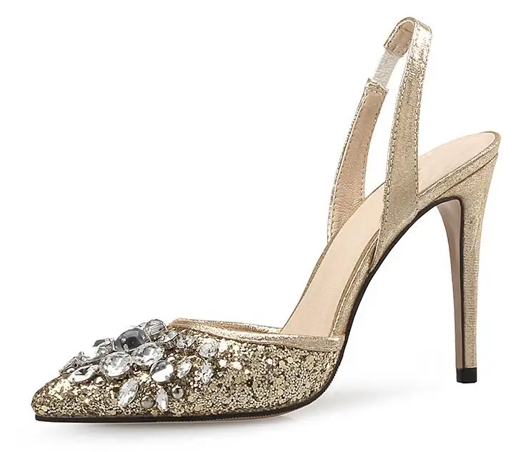 

New Pointed Toe High Heel Shoes 2018 Sexy Crystal Embellished Thin Heels Shoe for Woman Bling Bling Glitter Wedding Heels