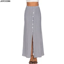 JAYCOSIN юбки для женщин, модная женская сексуальная Полосатая юбка с принтом и пуговицами, повседневная юбка длиной до щиколотки, Повседневная однотонная одежда 9509