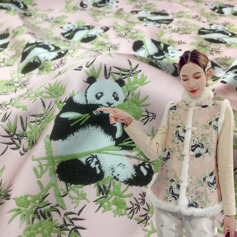 

1 meter jacquard brocade fabric for sewing yarn-dyed fabrics Panda ethnic cloth telas fat quarters overcoat chi-pao