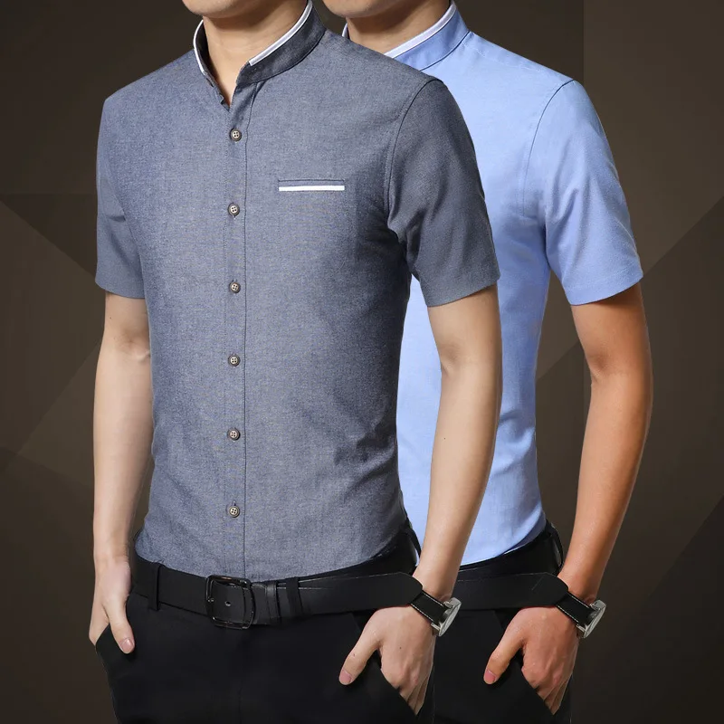 Summer men's short sleeved shirt fashion slim collar shirt men's simple ...