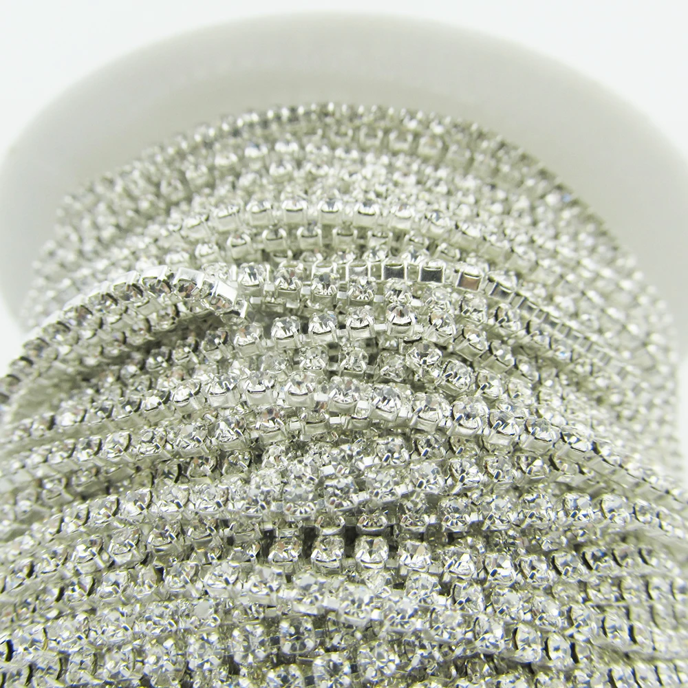 

ss6 dense close rhinestones chain,2yards/lot,fancy glass AAA+ gemstone trim,DIY jewelry wedding accessories wholesale 2mm chain