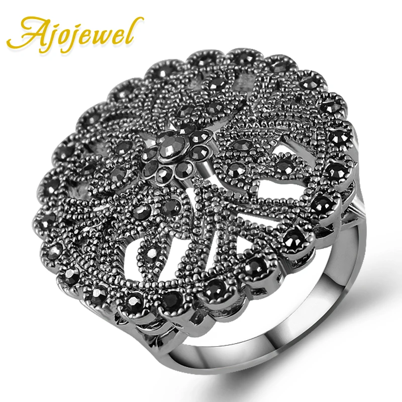 Finger Ring Ajojewel Retro Rhinestones Ring Women Flower Vintage Female Jewelry