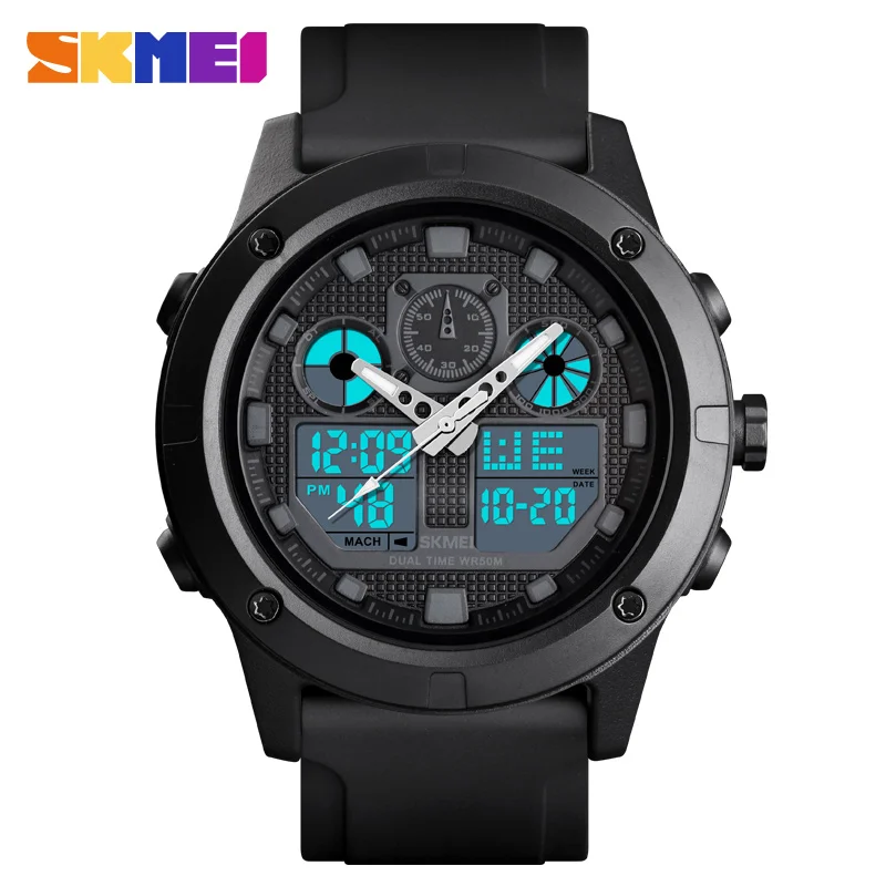 SKMEI Outdoor Sport Watch Men Digial Watches Military 5Bar Waterproof Luminous Dual Display Wristwatch reloj hombre - Цвет: Black