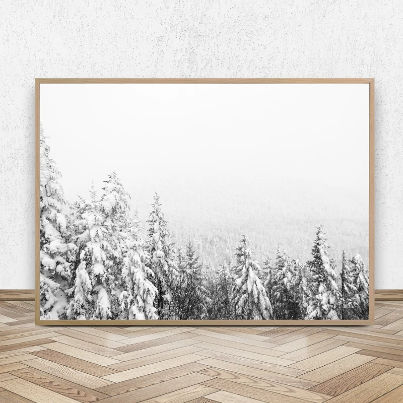 Зимний лес печать Рождественская стена искусство снег покрыты сосны плакат Холст Картина Настенная картина для гостиной домашний декор