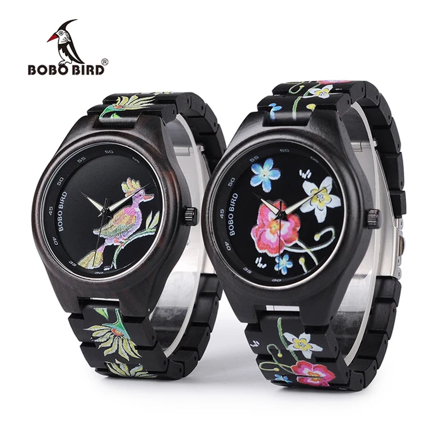 3 Models BOBO BIRD New Special Gifts Watches UV Print Black Wooden Watch for Men 3 Models BOBO BIRD New Special Gifts Watches UV Print Black Wooden Watch for Men