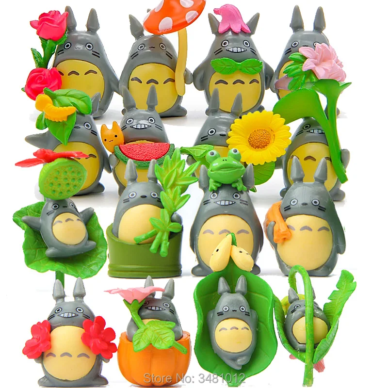 

16pcs Studio Ghibli Cartoon Totoro With Leaf Miniature PVC Action Figures Mini Garden Decoration Craft Terrarium Figurines Dolls