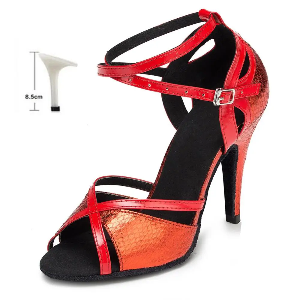 Танцевальная обувь для девочек женские бальных латиноамериканских танцев профессионального Танго Вечерние обувь для танцев на детей в возрасте примерно 6 см/7,5/8,5/10 см; ; Прямая поставка; - Цвет: Red   8.5cm