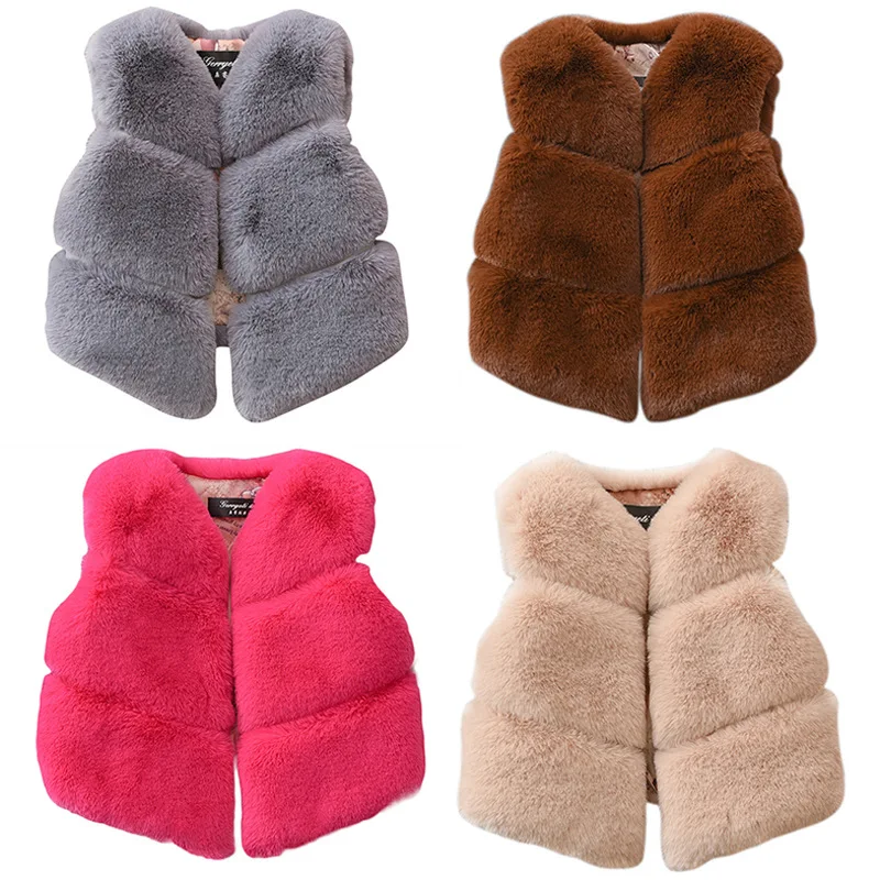 

New Fashion Spring and autumn Iimitation Fur Jacket girls fur mosaic waistcoat warm thickened Vest Boy and girl Furry Clothes