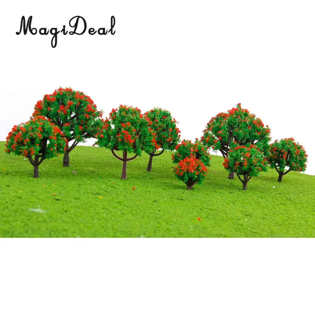 10Pcs/Lot Red Flower Trees Model Train Railroad Railway Street Architecture Scenery Landscape HO N Z Scale Toys for Children