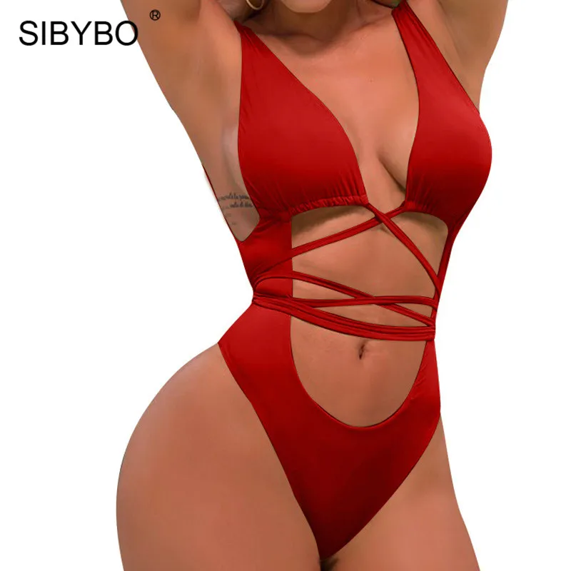 

Sibybo Hollow Out Bandage Sexy Women Rompers Halter Sleeveless Skinny Summer Bodysuit Women Beach Casual Body Suit Jumpsuit