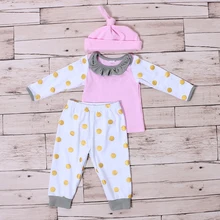 Kaiya Angel/комплект одежды из 3 предметов, одежда для малышей в горошек розового и золотистого цвета комплект с рубашкой реглан с рюшами комплекты одежды для девочек розовая шляпа